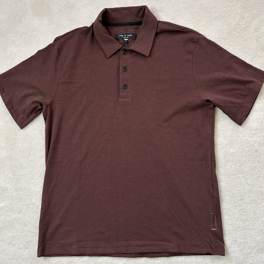 Rag & Bone Classic Slub Jersey Polo Shirt Men's Medium Brown Cotton Stretch